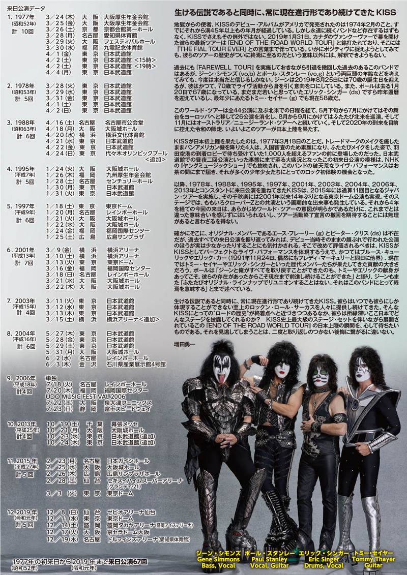 KISS、「END OF THE ROAD WORLD TOUR」と銘打った最後の来日公演が決定！（史上最大規模のファイナル・ツアーが遂に12月日本上陸）