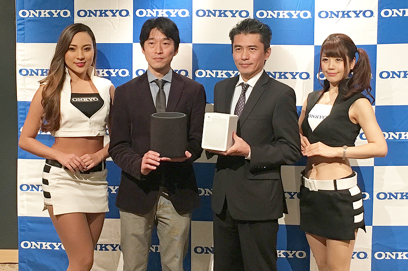 オンキヨーAIスピーカー試聴会 荒木 健社長,宮崎武雄AI/IoT事業推進室 室長