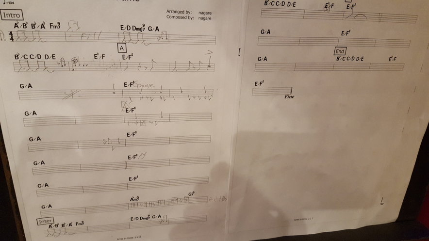 実際のレコーディングで使用された譜面