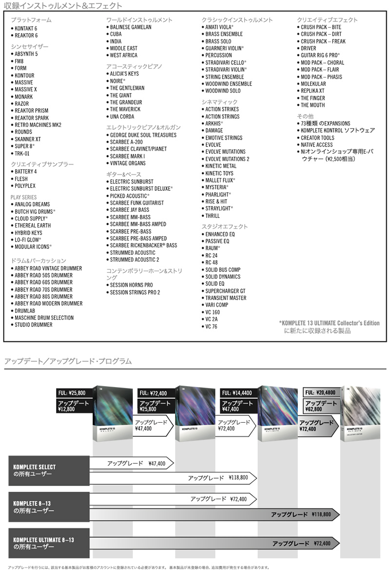 KOMPLETE 13 ULTIMATE Collector’s Editionアップデート/アップグレード・プログラム