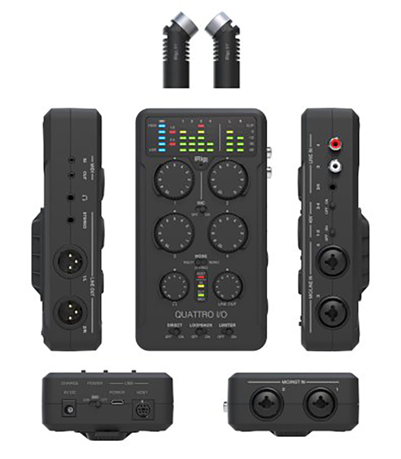 IK Multimedia、「iRig Pro Quattro I/O」をリリース！（高品位なマイク・プリアンプを4機搭載した、プロ仕様のモバイル・オーディオMIDIインターフェース。iPhone、iPad、Mac/PC、デジタル一眼カメラに対応）