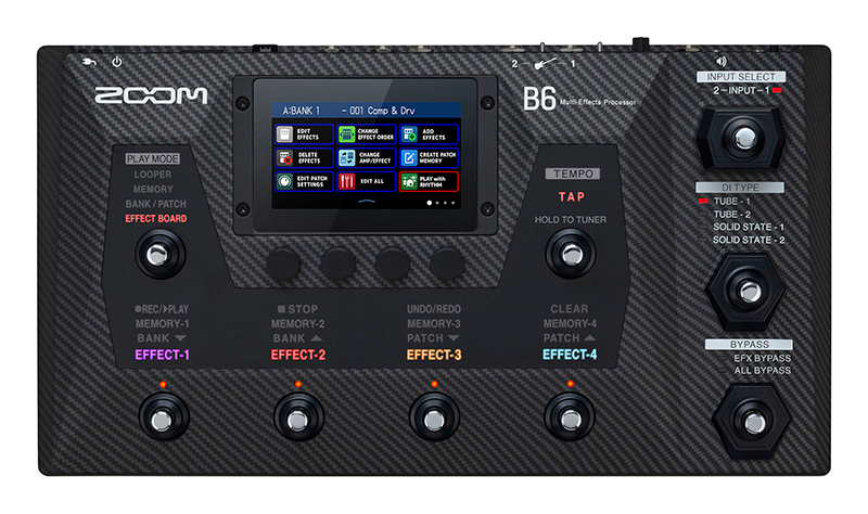 ズーム、べ−ス用マルチエフェクツ・プロセッサ「B6」をリリース！（プロ定番のダイレクトボックス4機種の音色を再現するDIモデリング機能などを搭載）